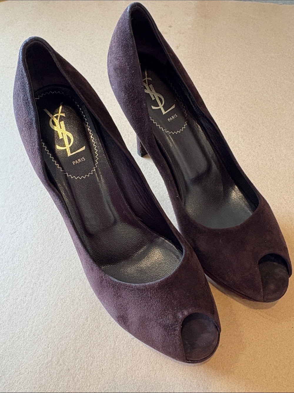 Yves Saint Laurent YSL Brown Suede Peep-Toe 4" Heels